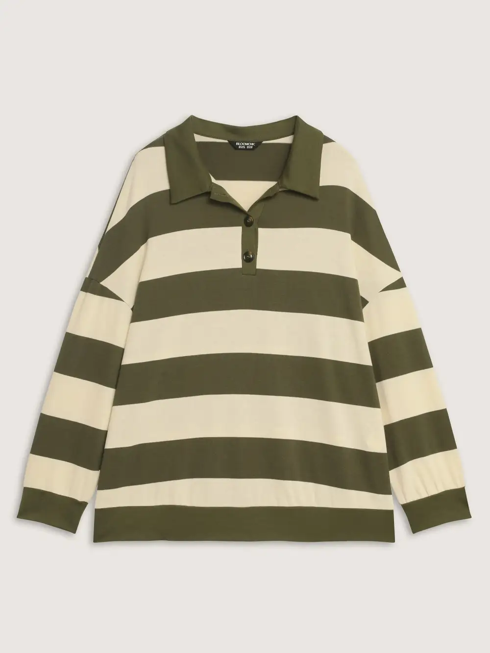 Pure Cotton Stripe Polo Collar Sweatshirt
