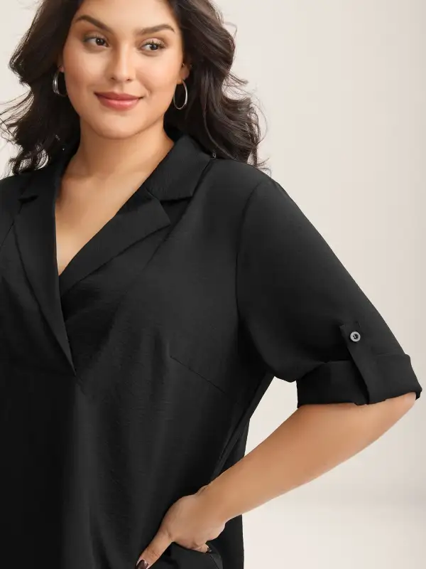 Tab Sleeve Blazer Collar Blouse