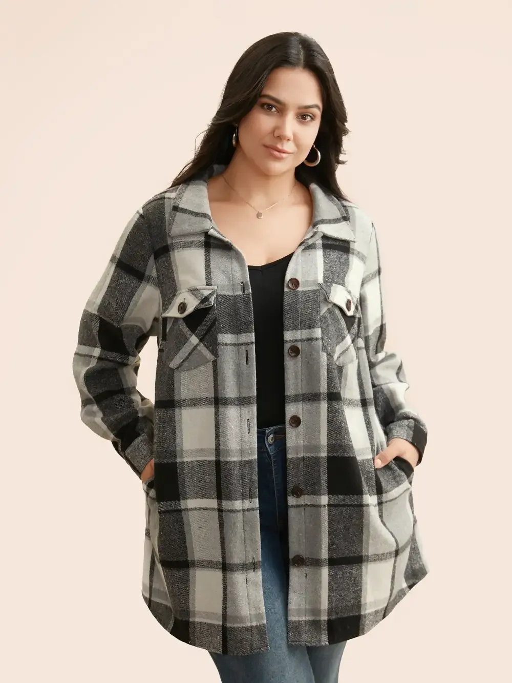 Halloween Plaid Chest Pockets Long Jacket