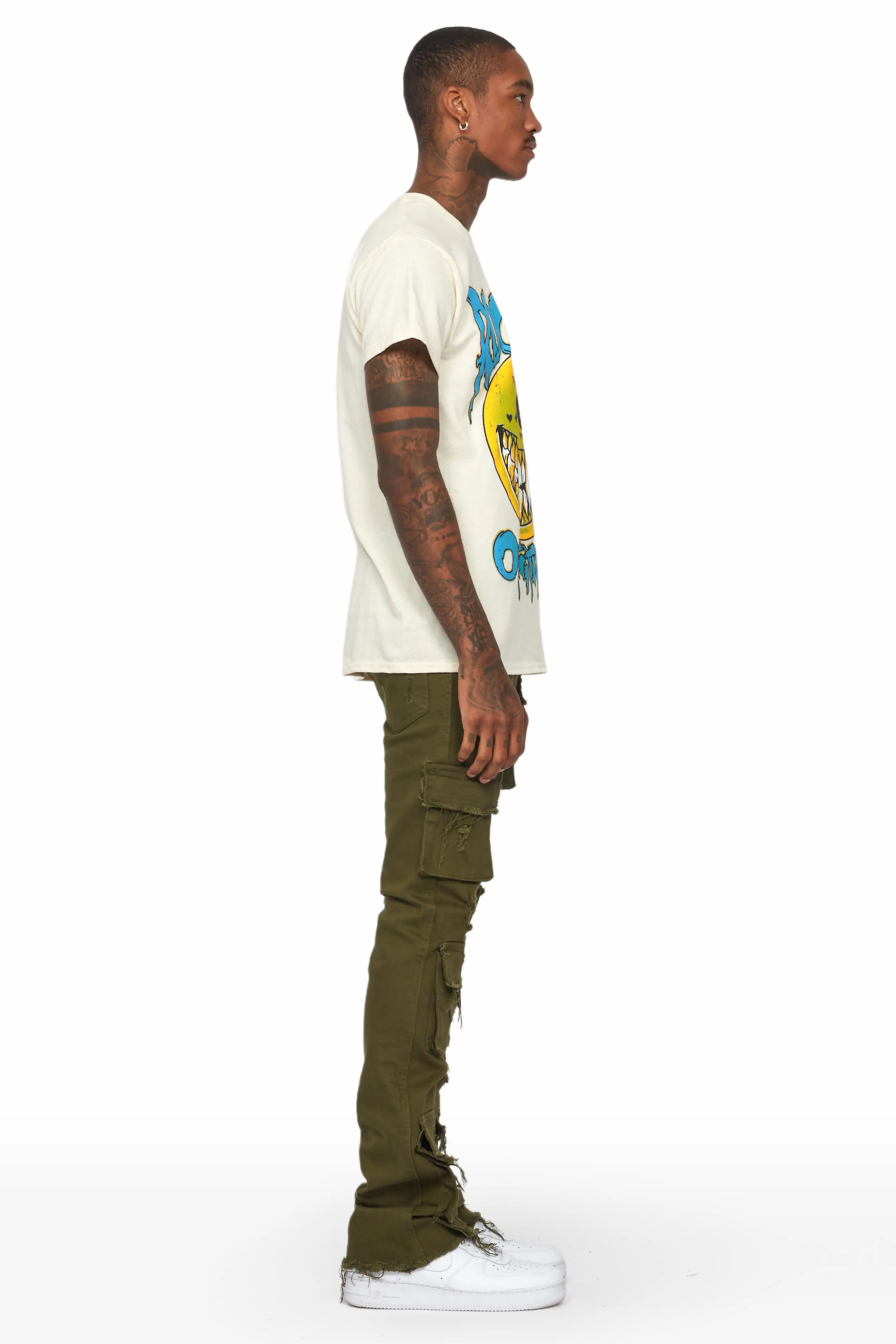 Zander Green Stacked Flare Cargo Jean