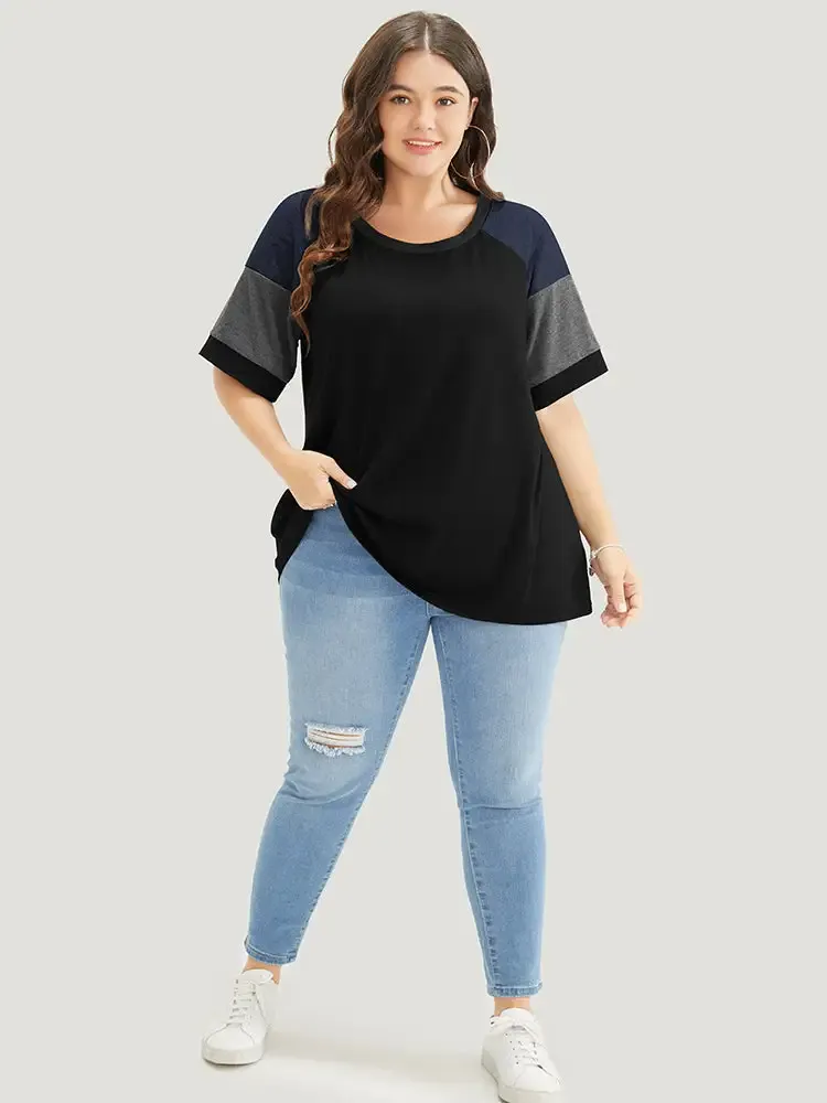 Colorblock Contrast Crew Neck Raglan Sleeve T-shirt