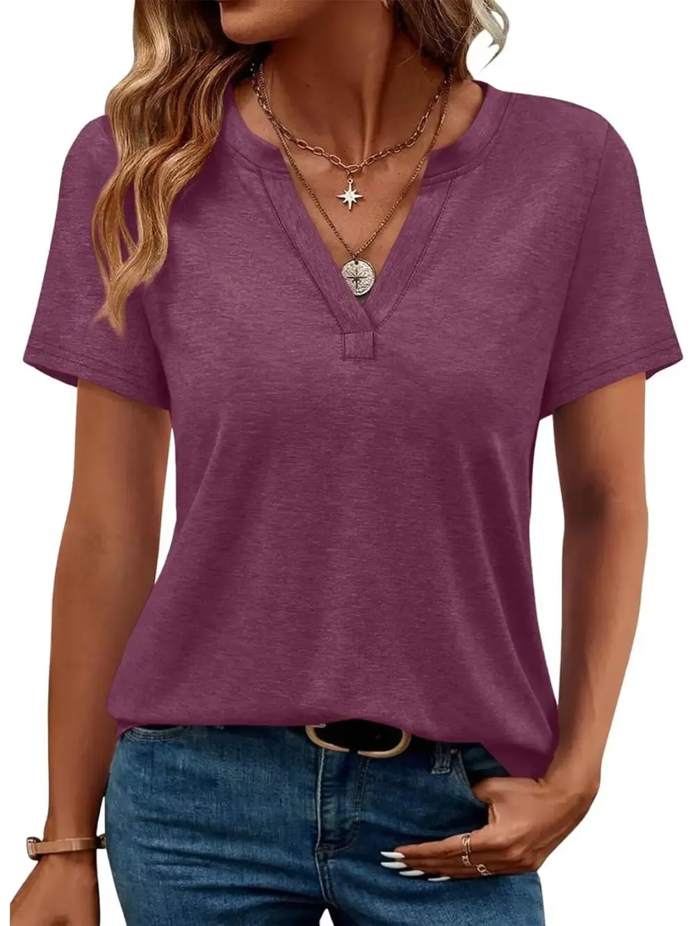✨Womens Short Sleeve V Neck Casual Loose Fit T-shirts