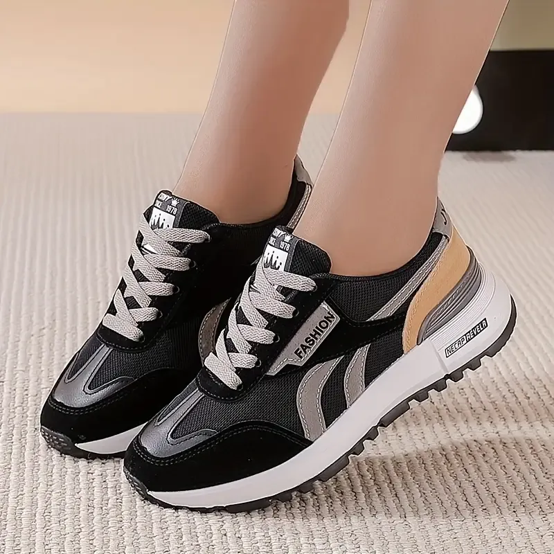 Womens Superfine Fiber Colorblock Low-top Sneakers - Breathable, Wear-resistant, Non-slip, and Versatile Casual Shoes for Summer - Lace Up, Round Toe, PU Rubber Sole, Microfiber Inner, and Polyurethane Foam Insole