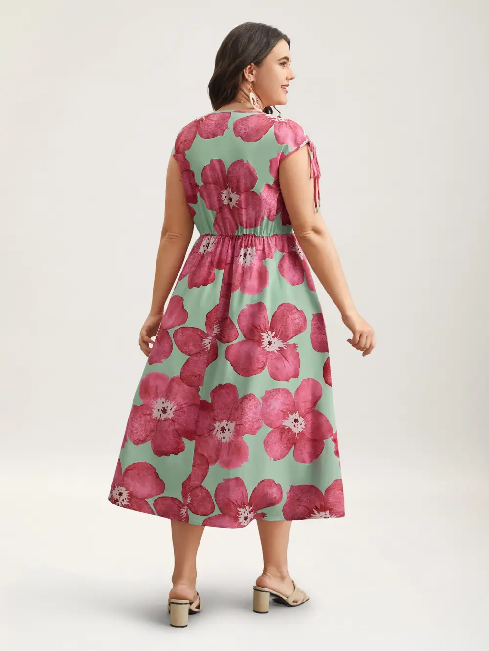 Floral Print V-Neck Tied Midi Dress