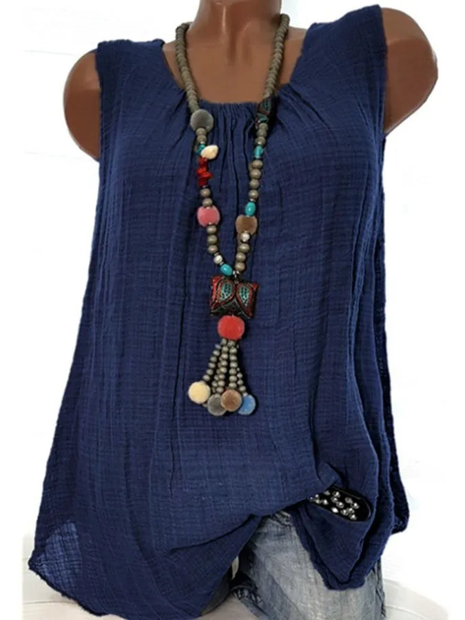 Casual Crew Neck Solid Color Sleeveless Tank Top