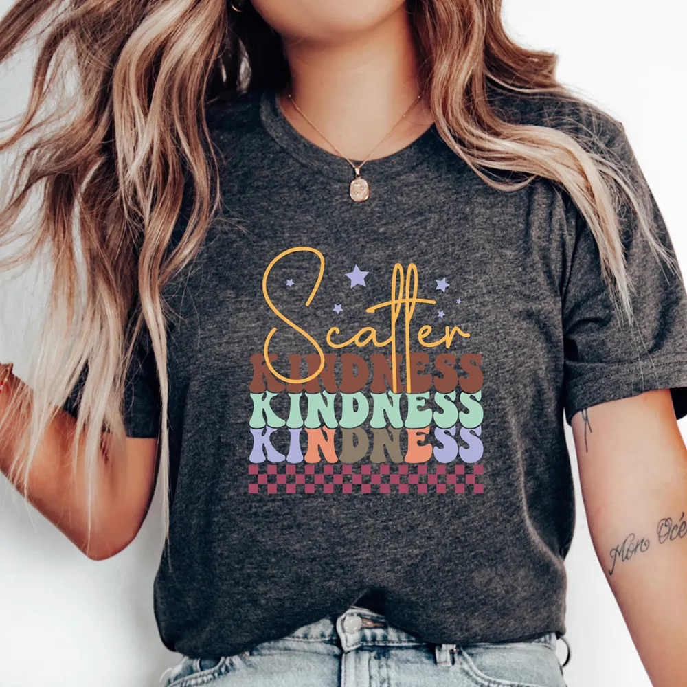 Scatter Kindness Print Round Neck Short Sleeve T-Shirt
