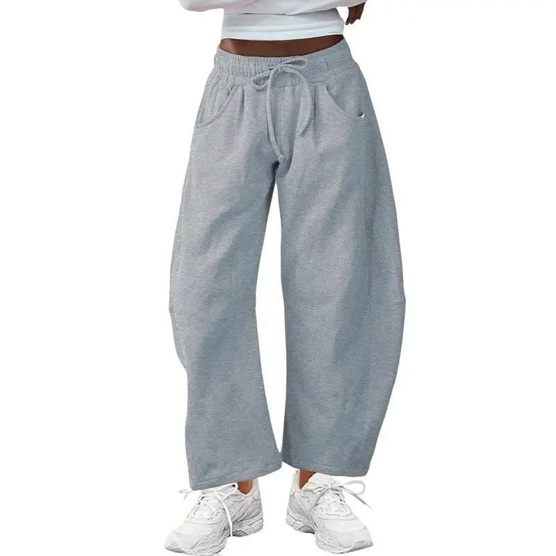 Women's Cotton Barrel-Leg Sweatpants (Drawstring Waist, Pockets)