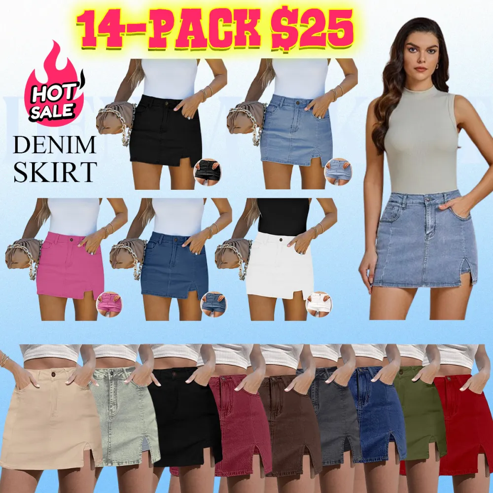 Women’s High Waisted Denim Skort with Side Slit