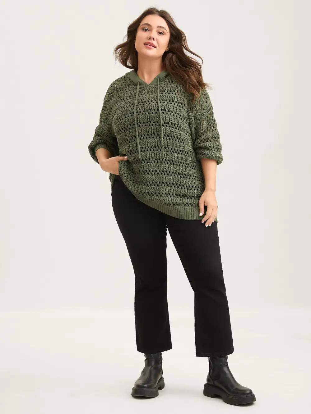 Cut-Out Textured Drop Shoulder Pullover