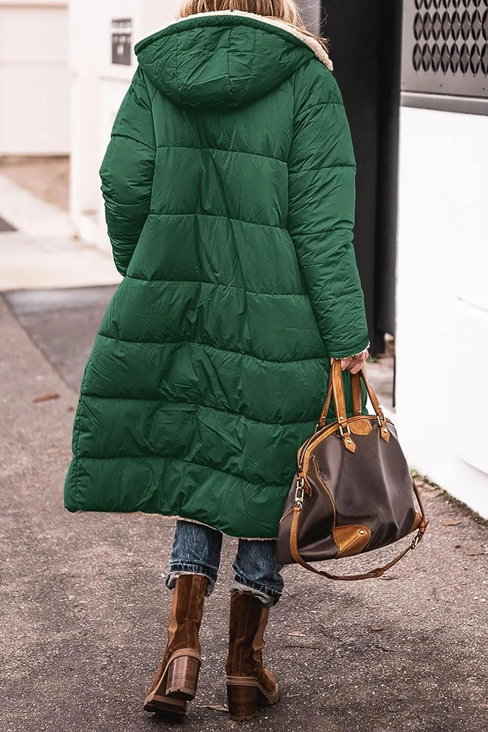 Women's Warm Winter Coats Reversible Sherpa Fleece Long Hooded Puffer Jackets Outerwear