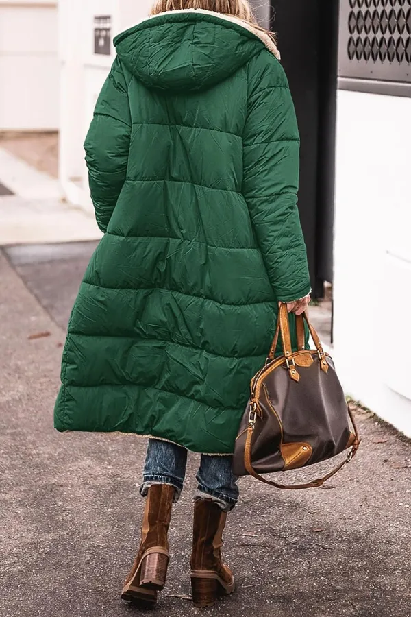 Women's Warm Winter Coats Reversible Sherpa Fleece Long Hooded Puffer Jackets Outerwear