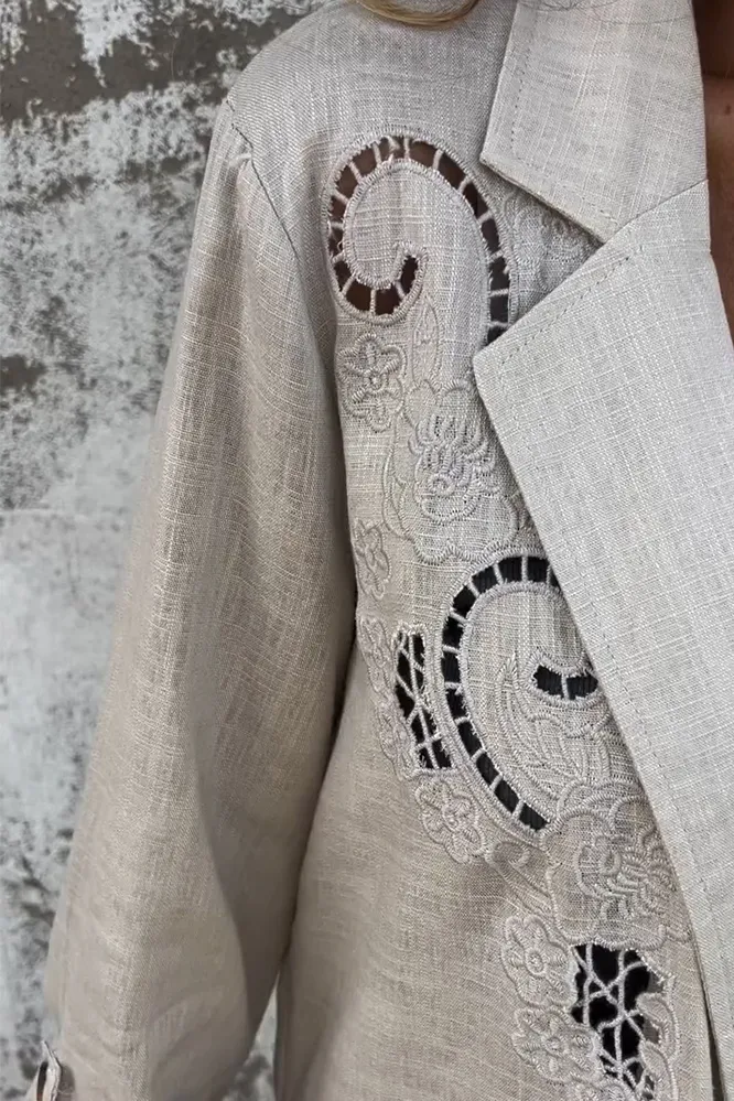 Women's cotton and linen comfortable hollow suit jacket