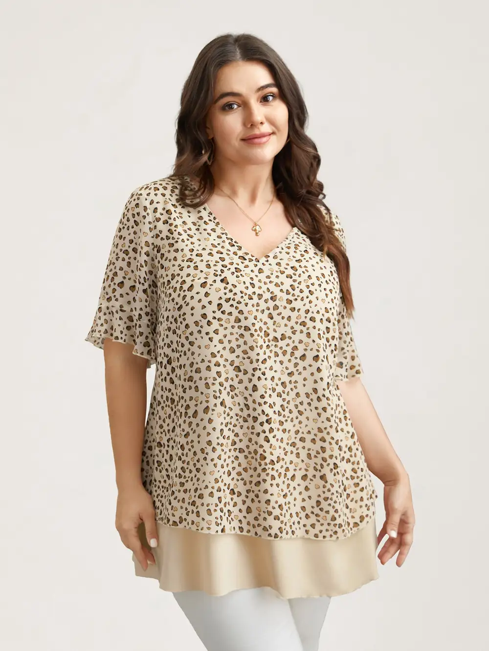 Polka Dot Print Ruffled V-Neck Layered Shirt