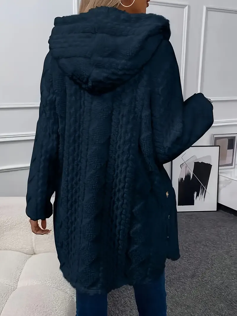 Luxurious Faux Fur Teddy Coat - Elegant Long Sleeve Split Side Hooded Outwear for Women - Soft, Warm, and Chic Winter Clothing
