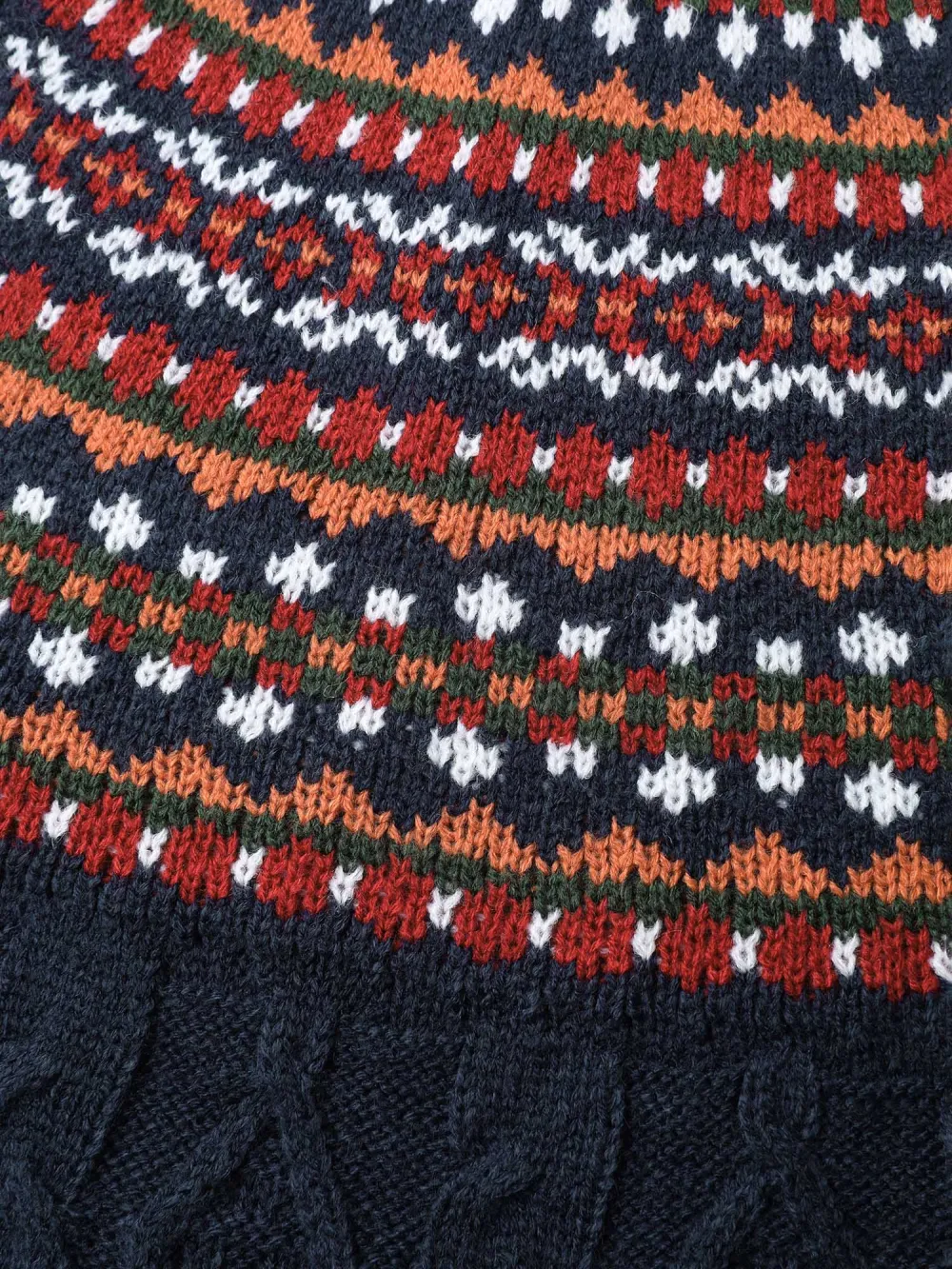 Cable Knit Boho Print Curvy Hem Pullover