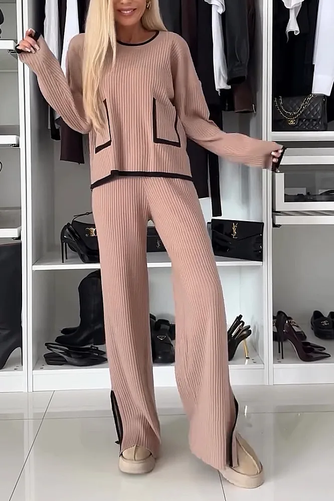 Women's two-piece contrasting casual top and pants set