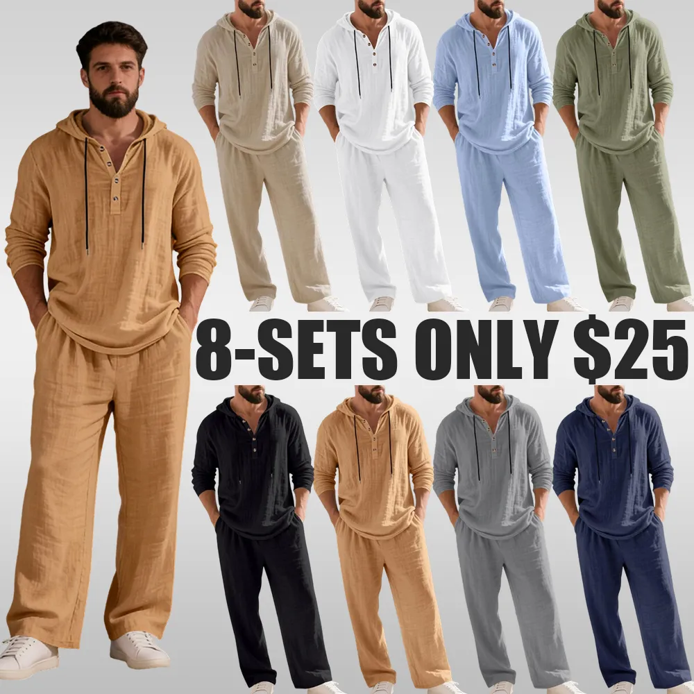 Men's Trendy Linen Hooded Two-Piece Set