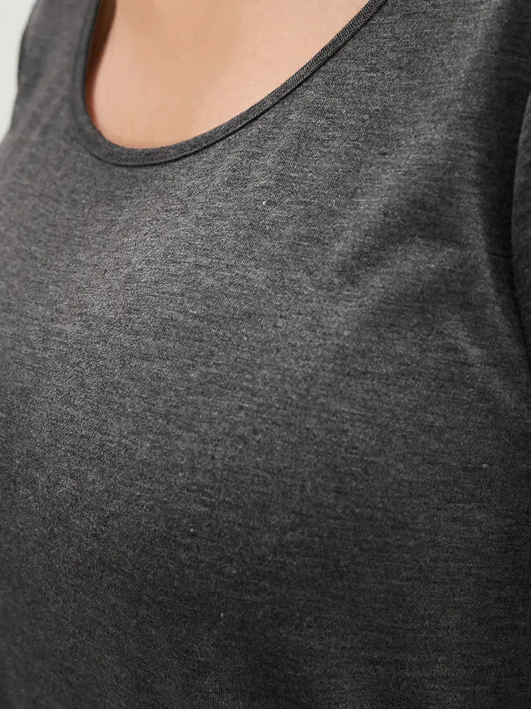 Solid Round Neck Lace Fringe Hem T-shirt