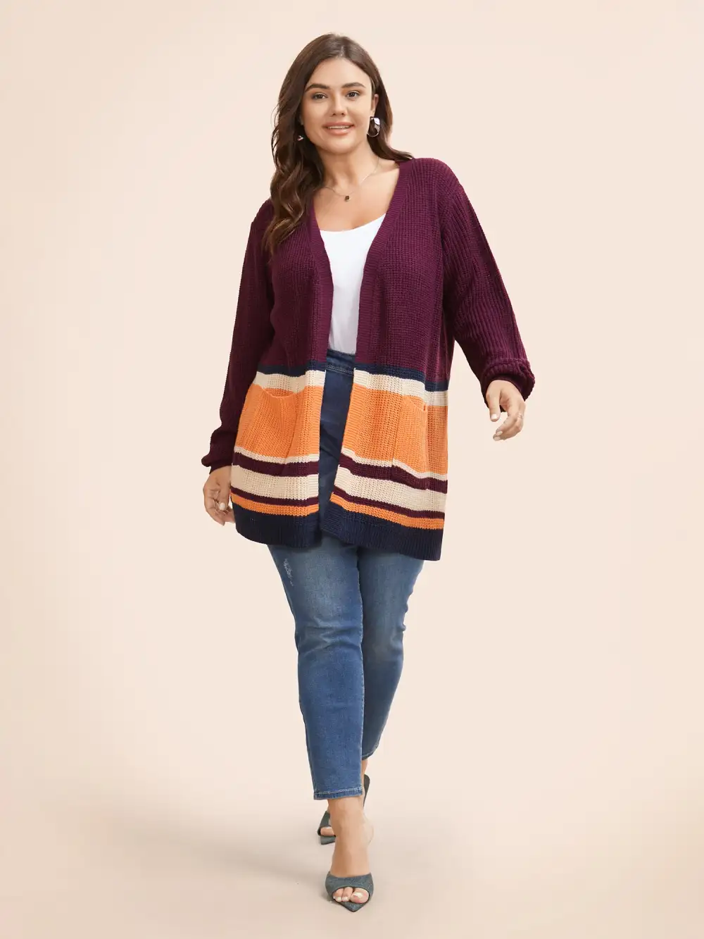 Colorblock Contrast Patched Pocket Open Front Cardigan