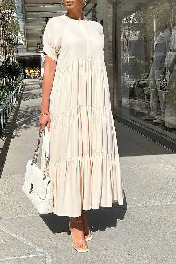  Relaxed Tiered Ruffle Midi Dress