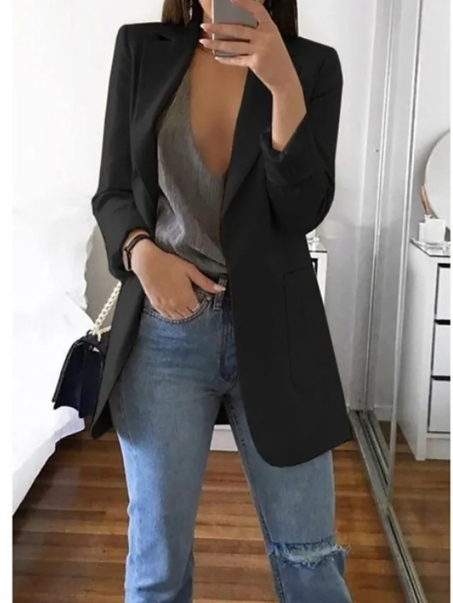 Women's Blazer Open Front Business Office Blazer Outfit with Pocket Casual Clean Fit Formal Spring