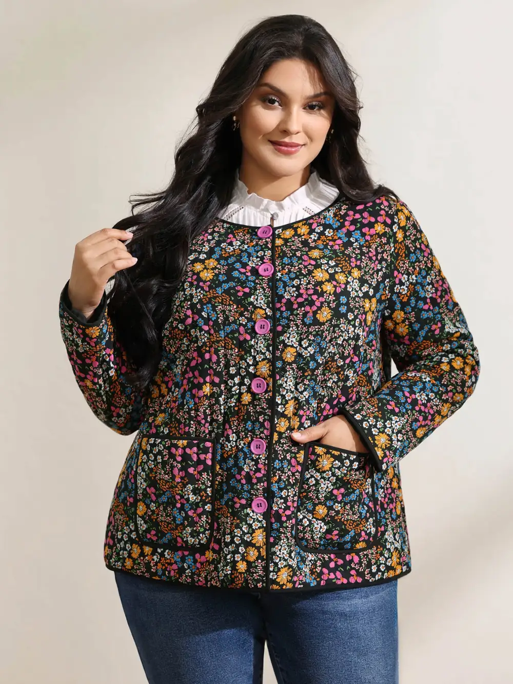 Floral Print Padded Cotton Jacket
