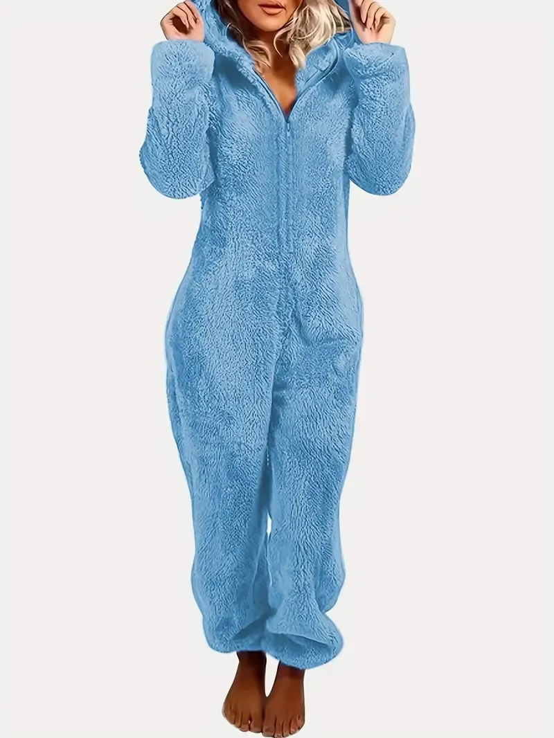 Fuzzy Hooded Pajama Jumpsuit For Music Festival