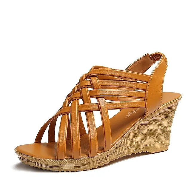 Women's Sandals Wedge Sandals Braided Sandals Party Daily Wedge Heel Open Toe Elegant Casual Faux Leather Elastic Band Braided Black White Brown