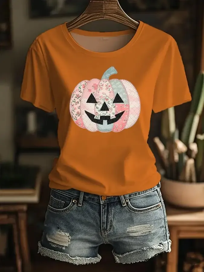 Women's Autumn Style Print Crew Neck T-Shirt