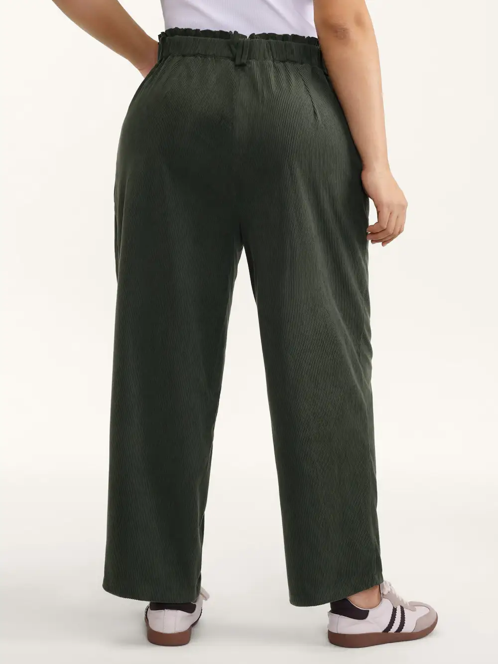 Textured Drawstring Waist Pleated Pants
