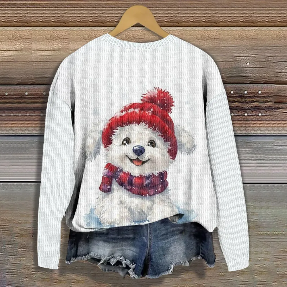 Christmas Santa Claus Crew Neck Dog Casual Knitted Sweater