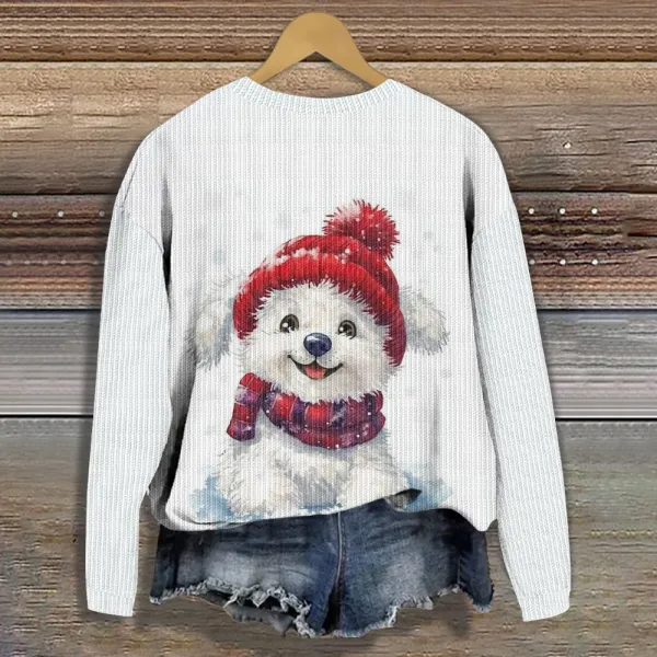 Christmas Santa Claus Crew Neck Dog Casual Knitted Sweater