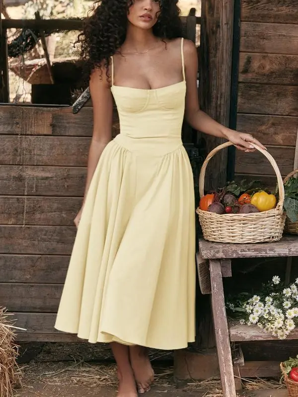 Women's Backless Zipper Cami Midi Dress – Elegant Summer Slip Dress for Party or Holiday