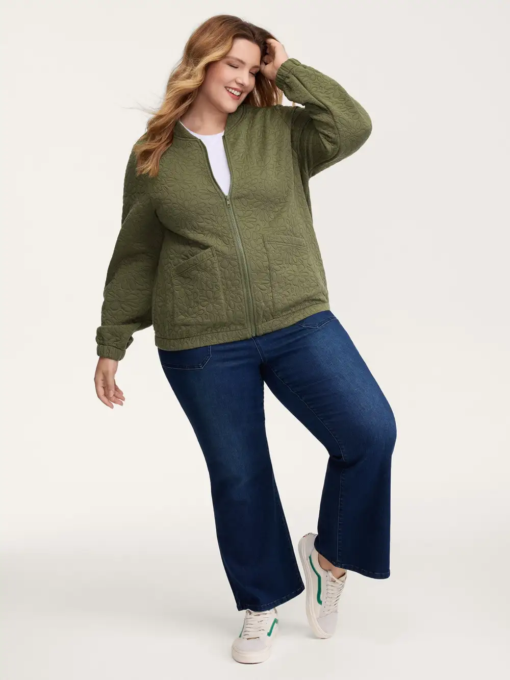 Floral Textured Zipper Front Jacket