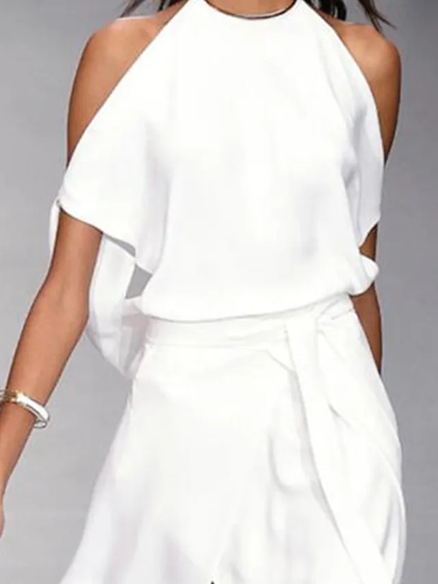 Women‘s A Line Dress Midi Dress White Black Gray Sleeveless Pure Color Split Spring Summer cold shoulder Personalized Stylish Elegant Loose 2023 S M L XL XXL