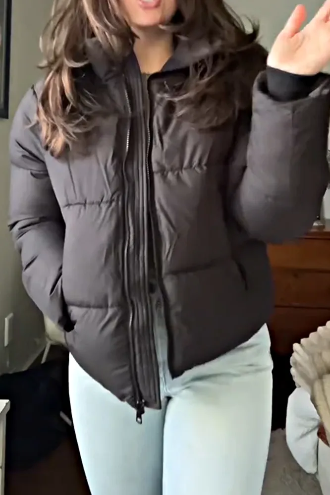 Women's solid color casual hooked down jacket