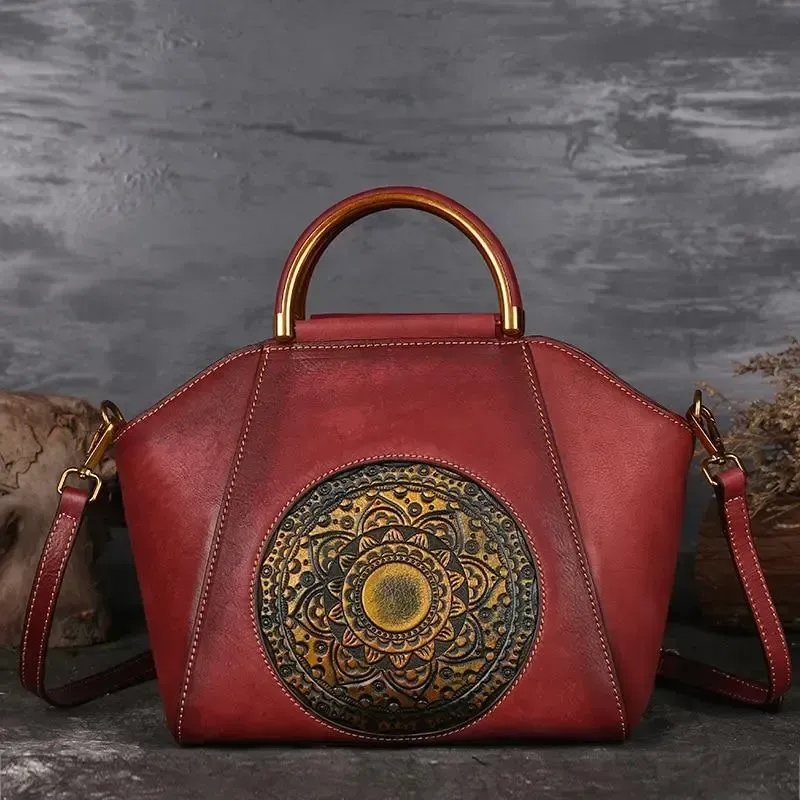 Retro & Elegant Cow Leather Handmade Handbag for Women