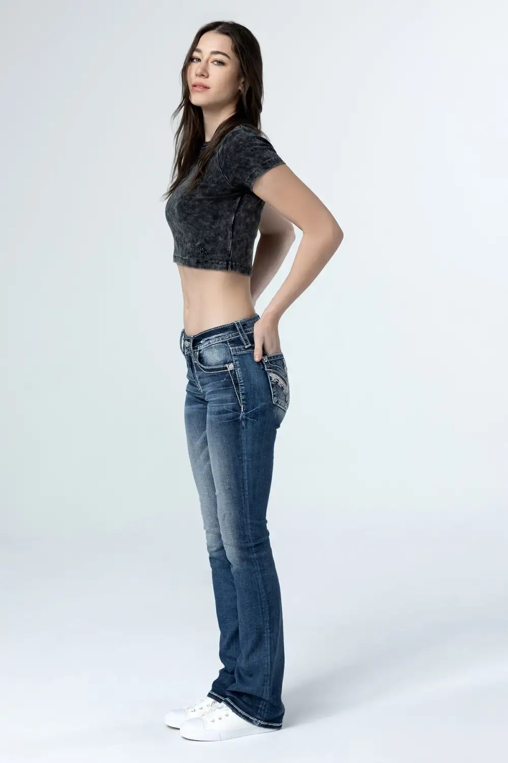 Geometric Sequin Stitch Bootcut Jeans