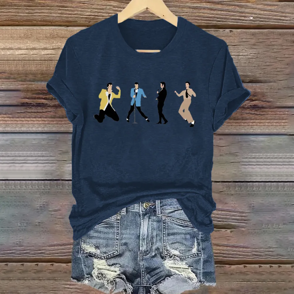 Women's The King Print Short Sleeve Round Neck Cotton T-Shirt