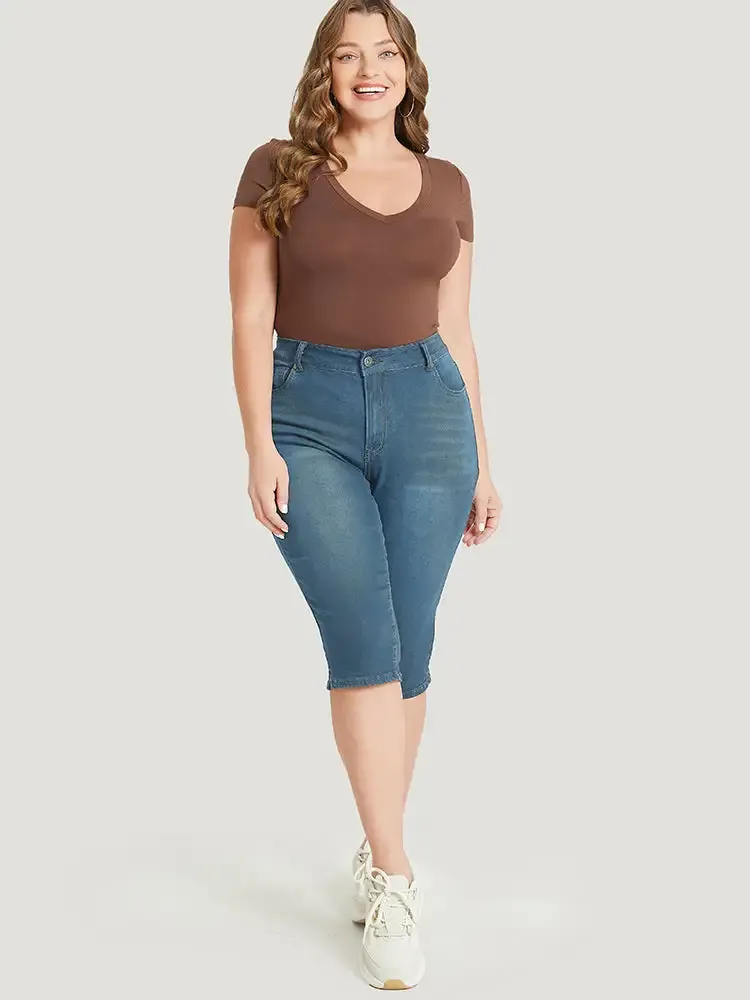 Skinny Very Stretchy Dark Wash Split Knee Denim Shorts