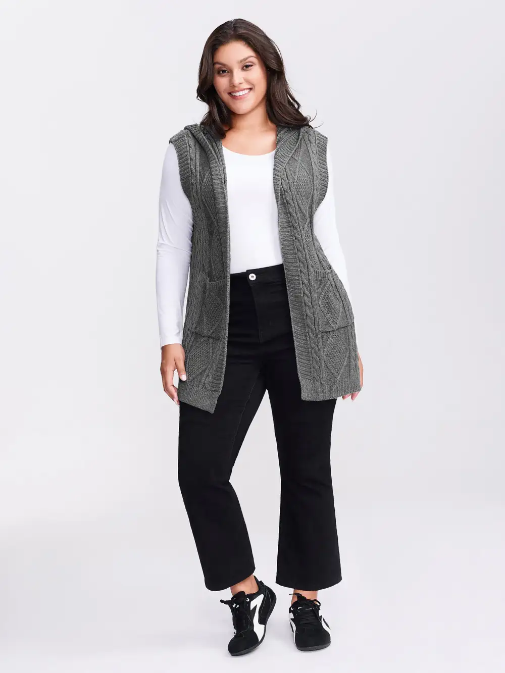 Twisted Hooded Sleeveless Knit Cardigan