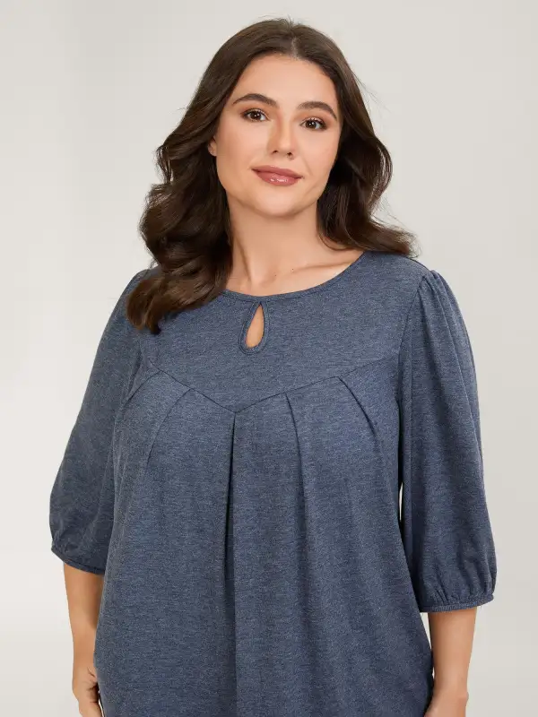 Pleated Neckline Cut-Out Knit Top
