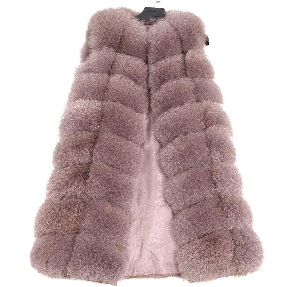 🔥Black Friday Sale🔥 100% Fox Fur Vest Women Real Natural Whole Fox Fur Coat 90CM Long Winter Fur Waistcoat Plus
