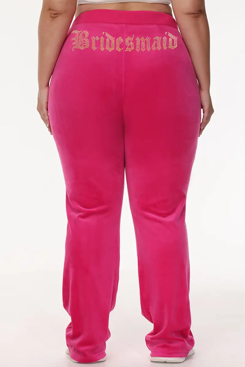 Bridesmaid Big Bling Velour Track Pants