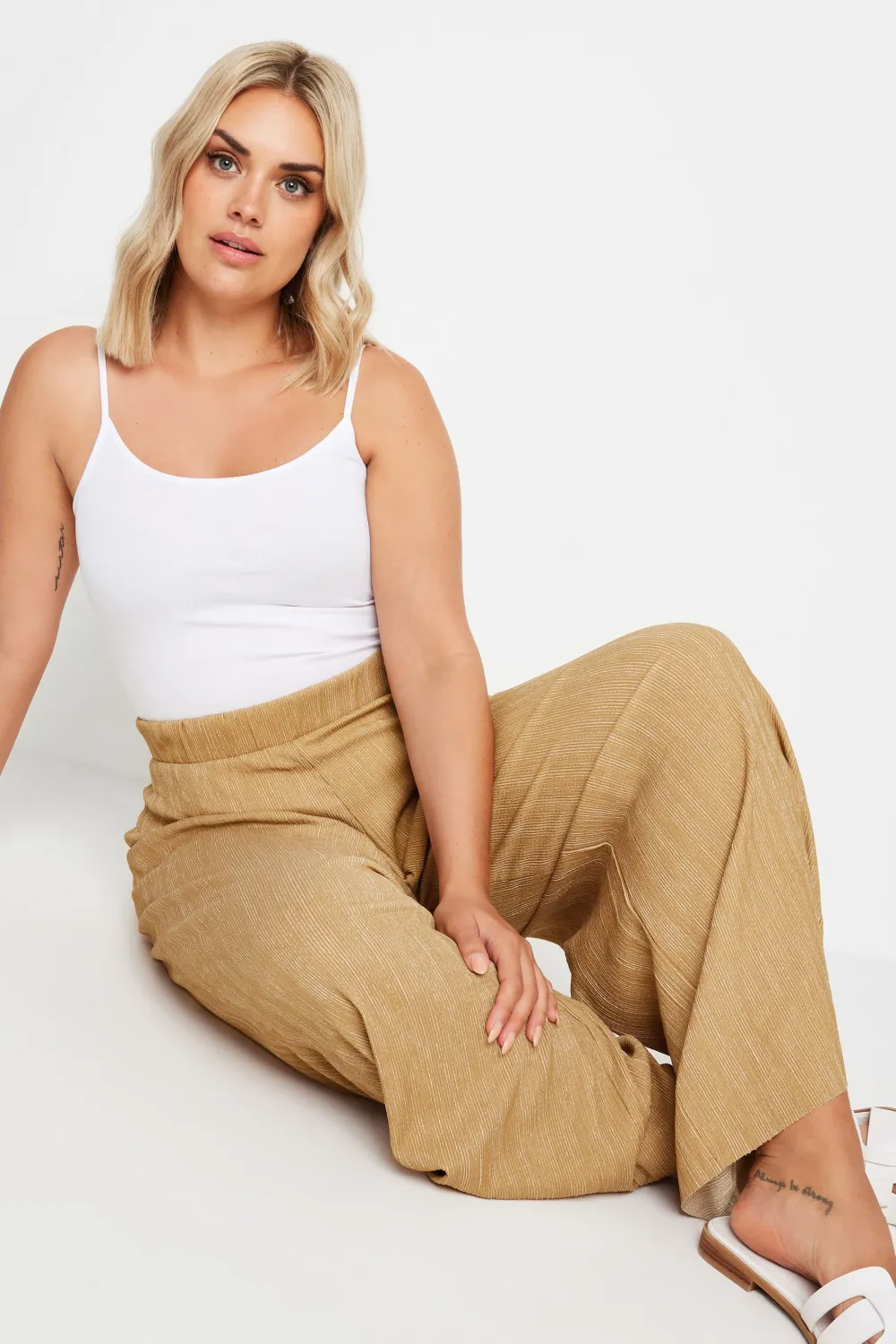 YOURS Curve Blue Abstract Print Textured Wide Leg Trousers
