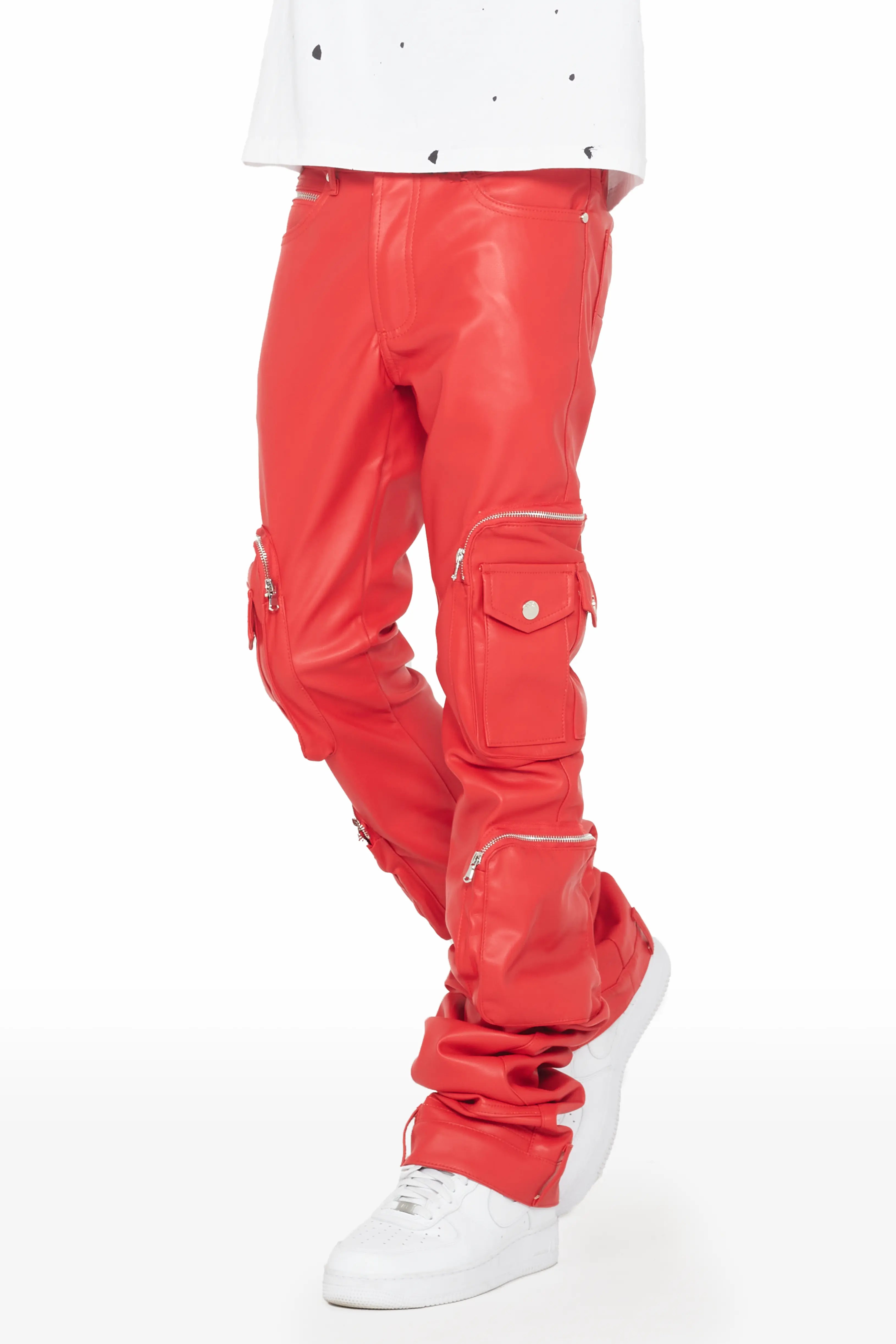 Sutton Red Faux Leather Super Stacked Jean