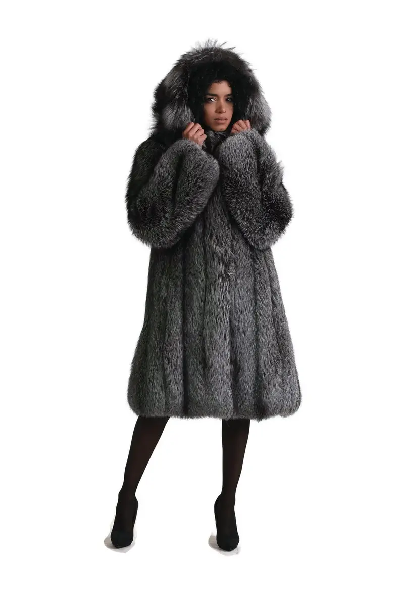 Silver Fox Fur Waist Length Jacket
