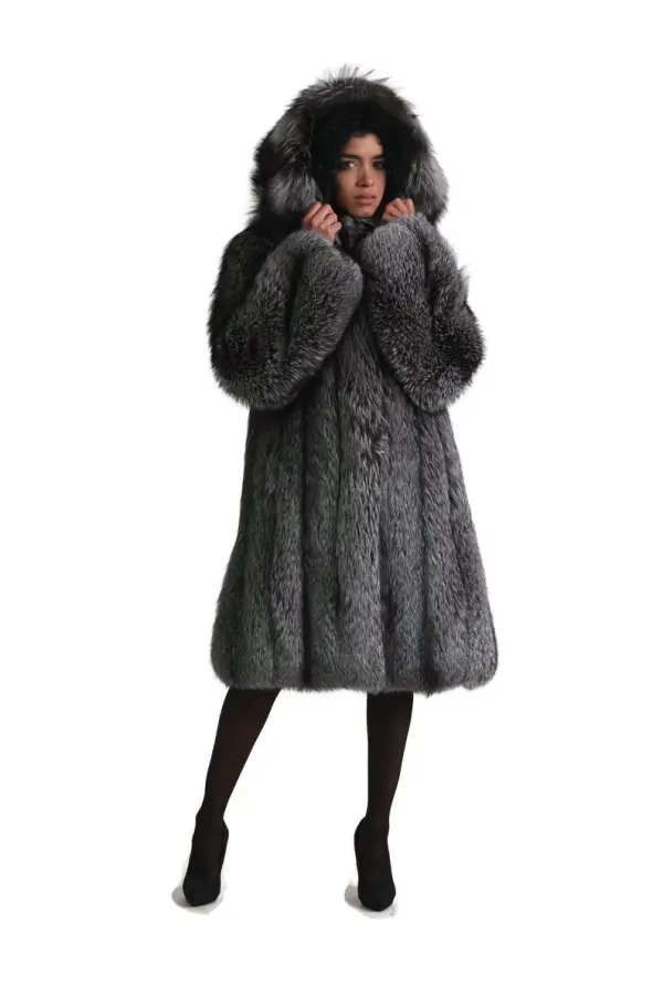 Silver Fox Fur Waist Length Jacket