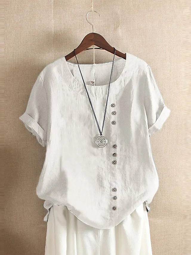 Women's Shirt Linen Shirt Linen Casual Daily Weekend Patchwork
