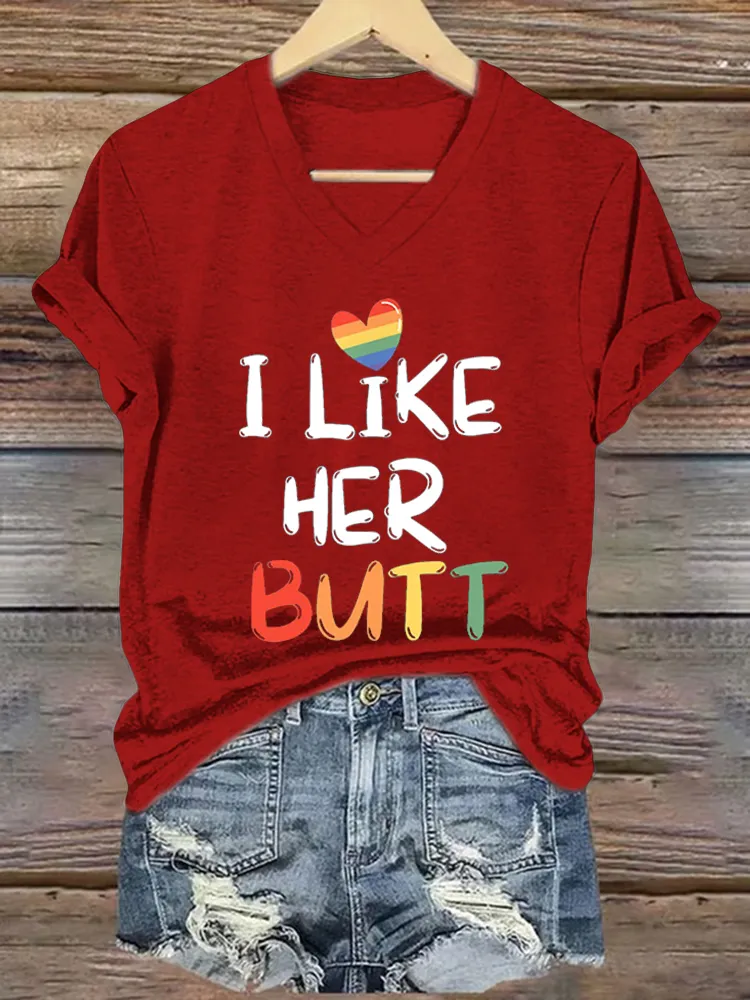 Women'S T-Shirt LGBT Lesbian Matching Couples Compliment I Like Her Butt T Shirt